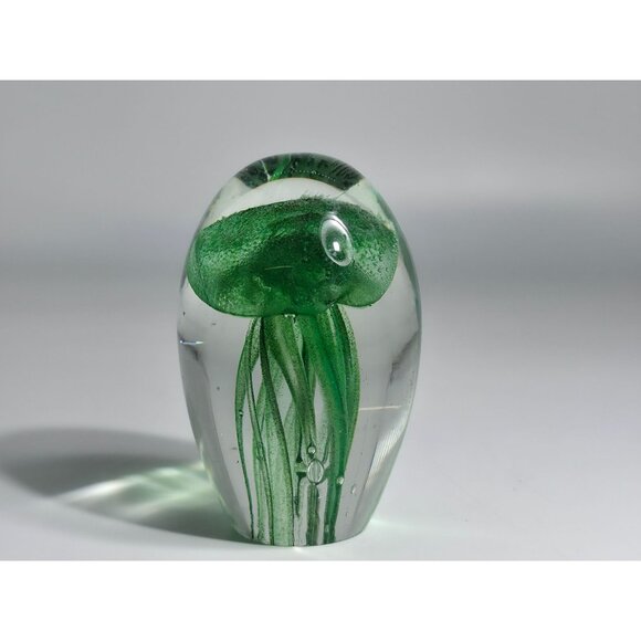 Linda Derby 2019 Hand Blown Glass Jellyfish Paper With Green Tentacles - Picture 5 of 9